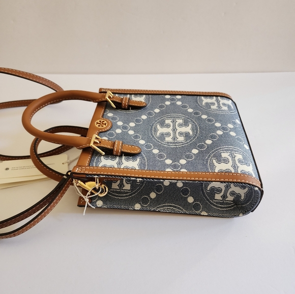 Tory Burch T Monogram Mini Denim Tote Bag - Picture 9 of 17